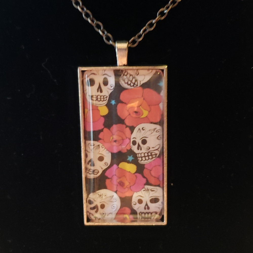 Handcrafted Skull and Flowers Pendent
